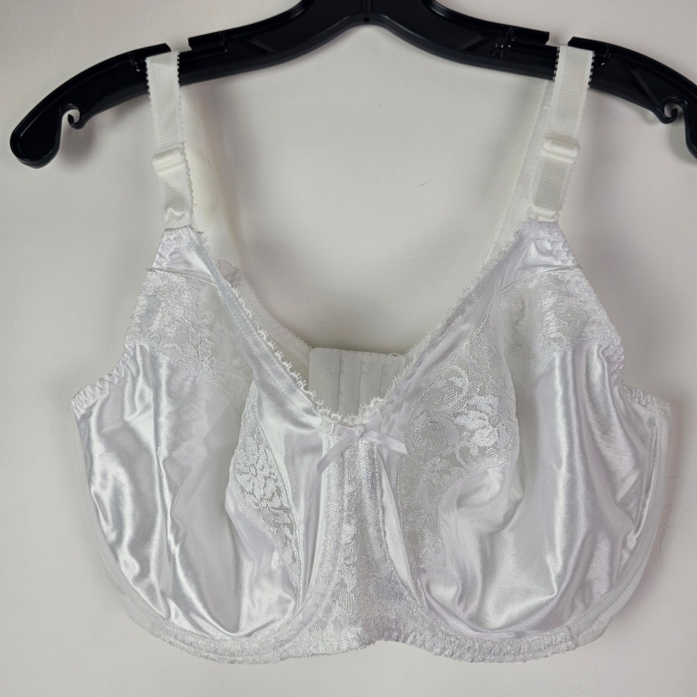 Bali Satin Tracings Minimizer Bra 3362 White Lace Underwire 36DD
